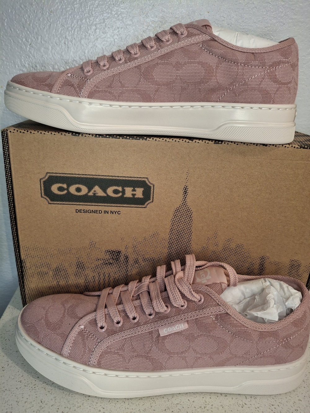 Coach Women's Pink Low-Top Signature Canvas Sneaker